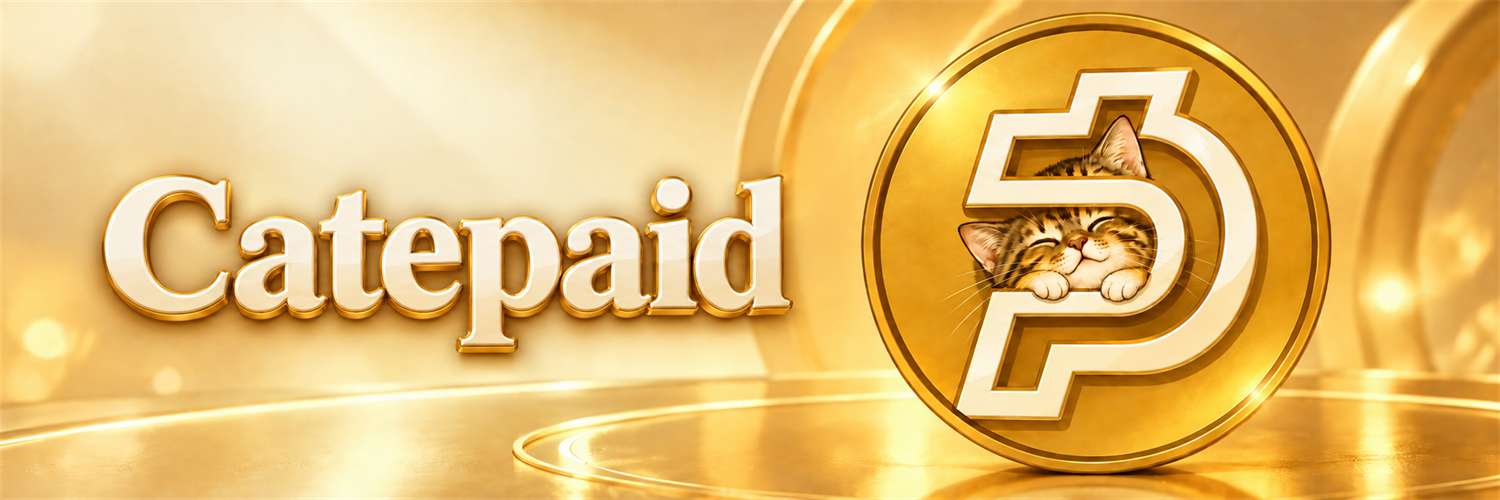Catepaid in cream lettering beside the sleeping cat golden coin
